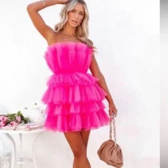 NWOT VICI Pink Tulle Strapless Mini Dress - Size XS - Picture 1 of 1